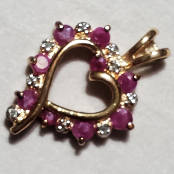 Ross Simons Ruby Diamond Heart Gold Vermeil Sterling silver Pendant - Picture 5 of 7